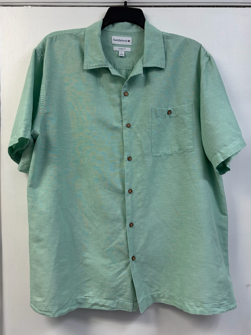 Saddlebred Light Mint Green Short-Sleeve Linen Button-Down Shirt